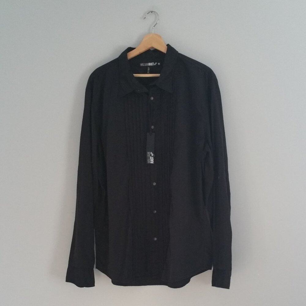 William Rast Men's Black Cotton Pleated Button Down Shirt Size XXL